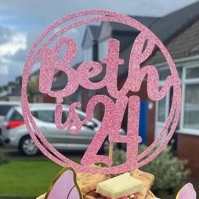 Personalised Circle Name & Number Glitter Cake Topper