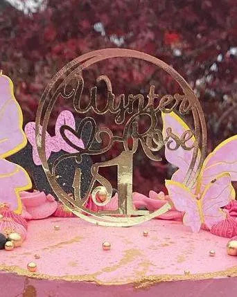 Personalised Circle Name & Number Glitter Cake Topper